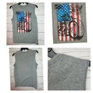 Powered By Freedom Motorcycle American Flag Kids Grey Tank Top XL 14-16